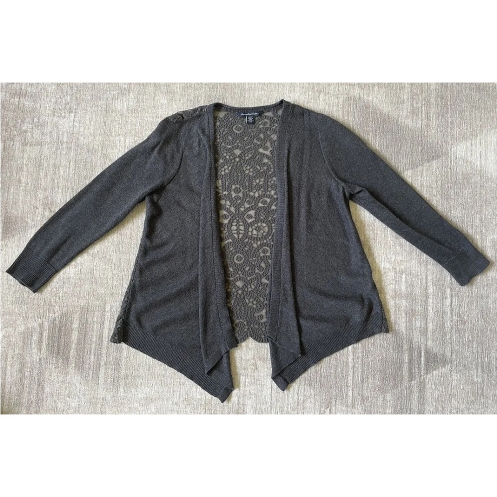 American Eagle Women's XS Gray Open Sweater W/ Back Lace Detail